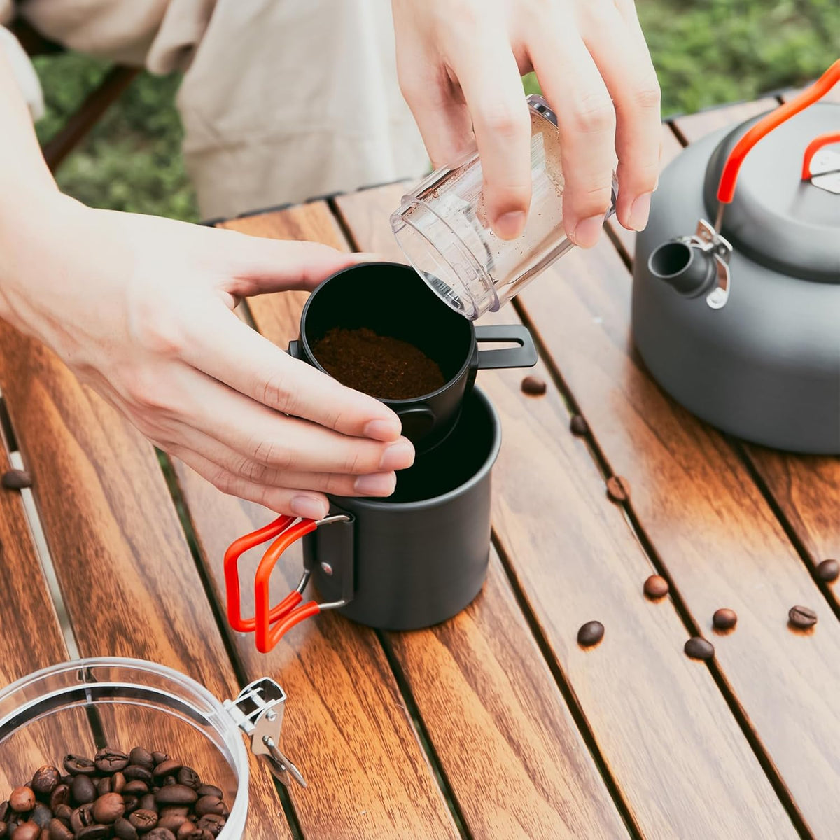 1.2L Camping Coffee Pot with Mug and Coffee Filter U32661