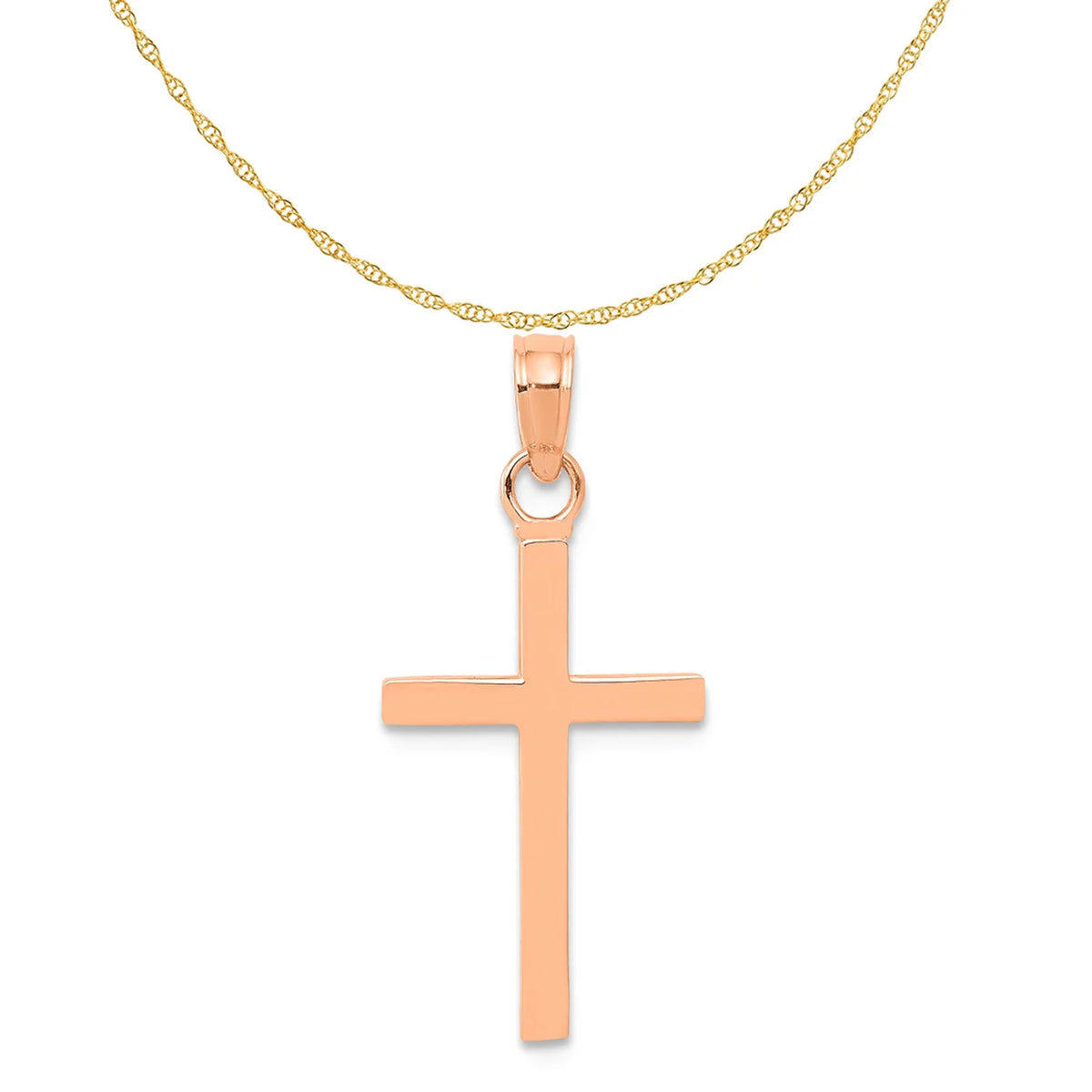 14K Rose Gold Polished Cross Pendant With 14K Yellow Gold Rope Chain 16" A9877