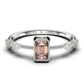1.25 Carat Emerald Cut Morganite And Diamond Moissanite Thin Engagement Ring in 925 Sterling Silver With 18k White Gold Plating K676137