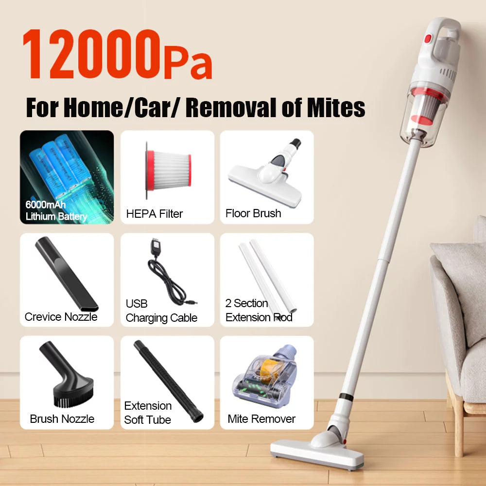 Cordless Stick Vacuum Cleaner, 12000Pa 4 in 1 Handheld (White) Z4866
