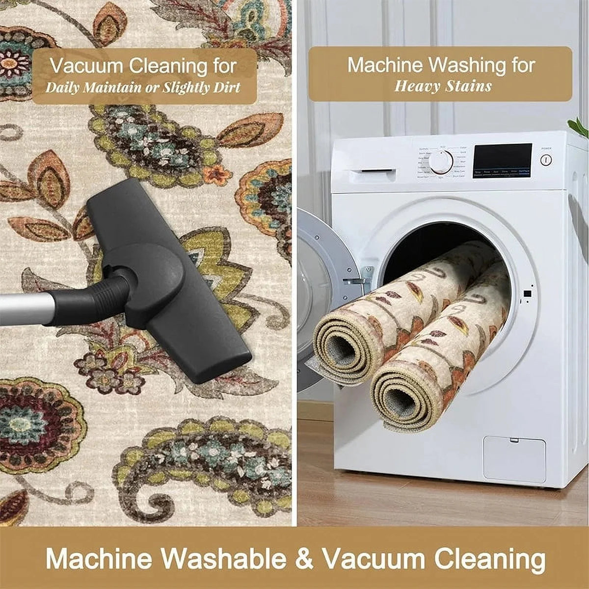 Vintage Flower Area Rug Machine Washable R96612