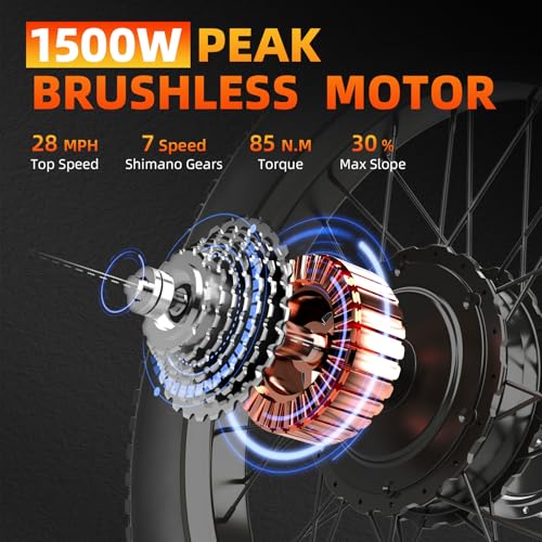 20" 1200W Fat Tire Electric Bike 7 Speed 48V Removable Battery V16988