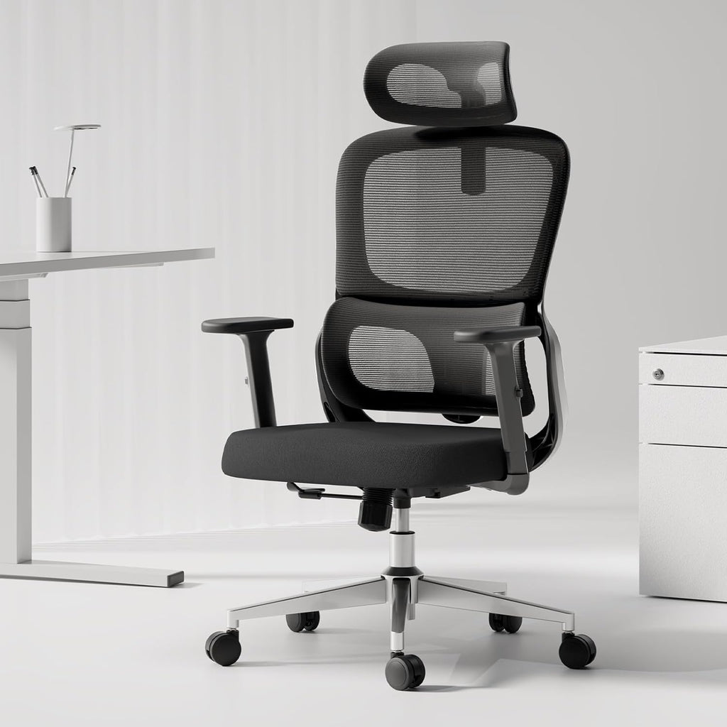 Black Ergonomic Swivel Office Chair with Adjustable Armrest and Headrest C9313