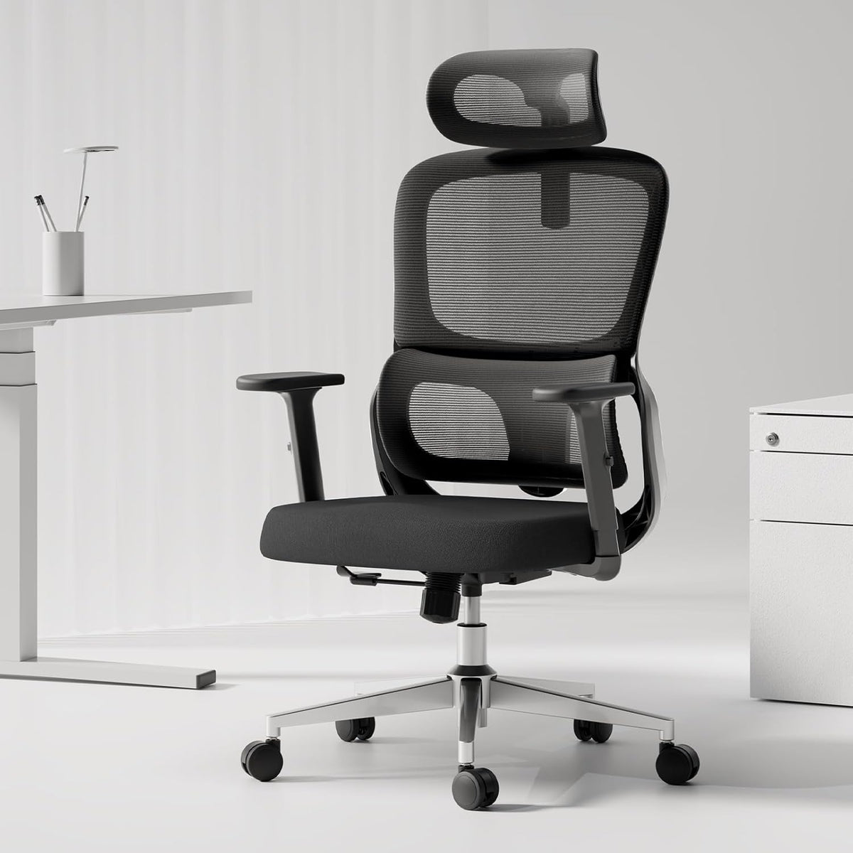 Black Ergonomic Swivel Office Chair with Adjustable Armrest and Headrest C9313