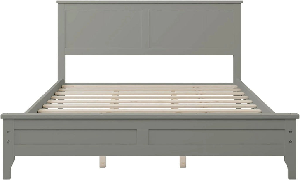 Queen Size Gray Wood Platform Bed Frame with Headboard S4244