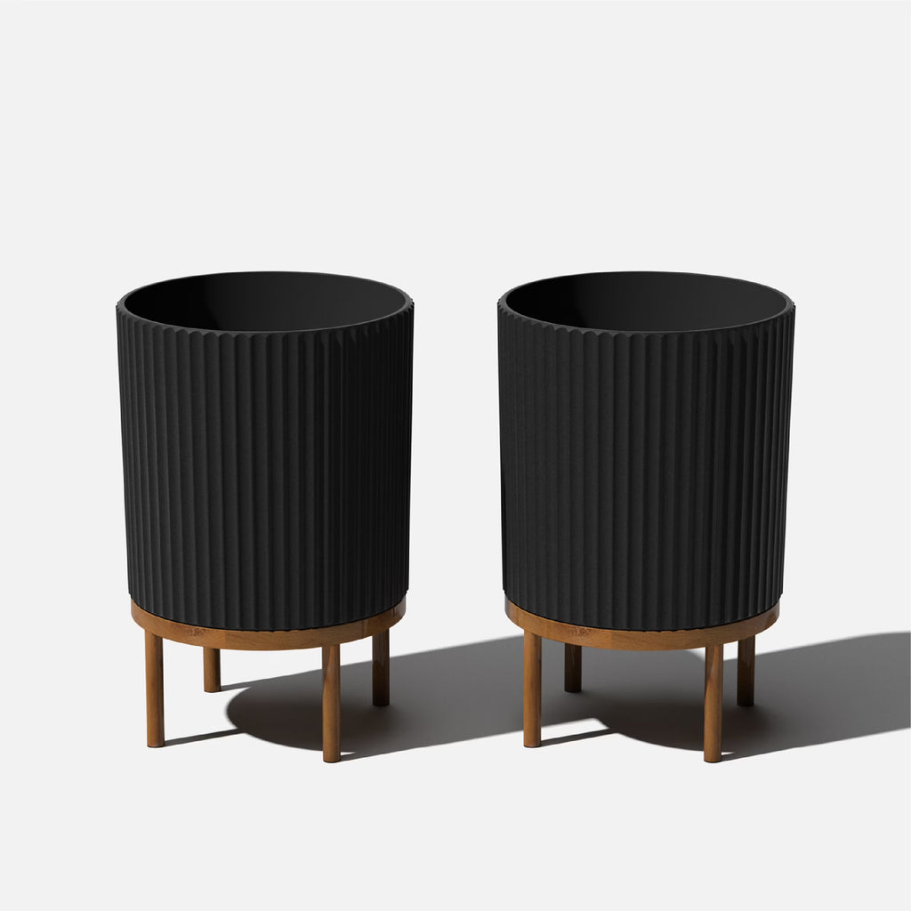 2-Pack Black/Brown Plastic-Stone Planter with Stand K4954