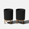 2-Pack Black/Brown Plastic-Stone Planter with Stand K4954