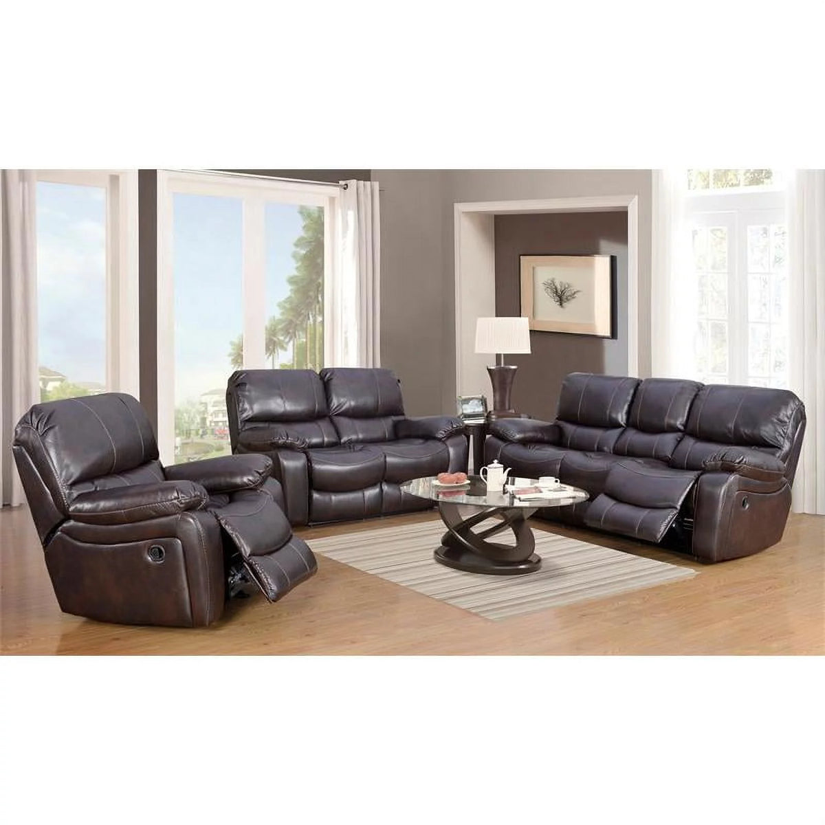 Leather-Look Reclining Sofa K869