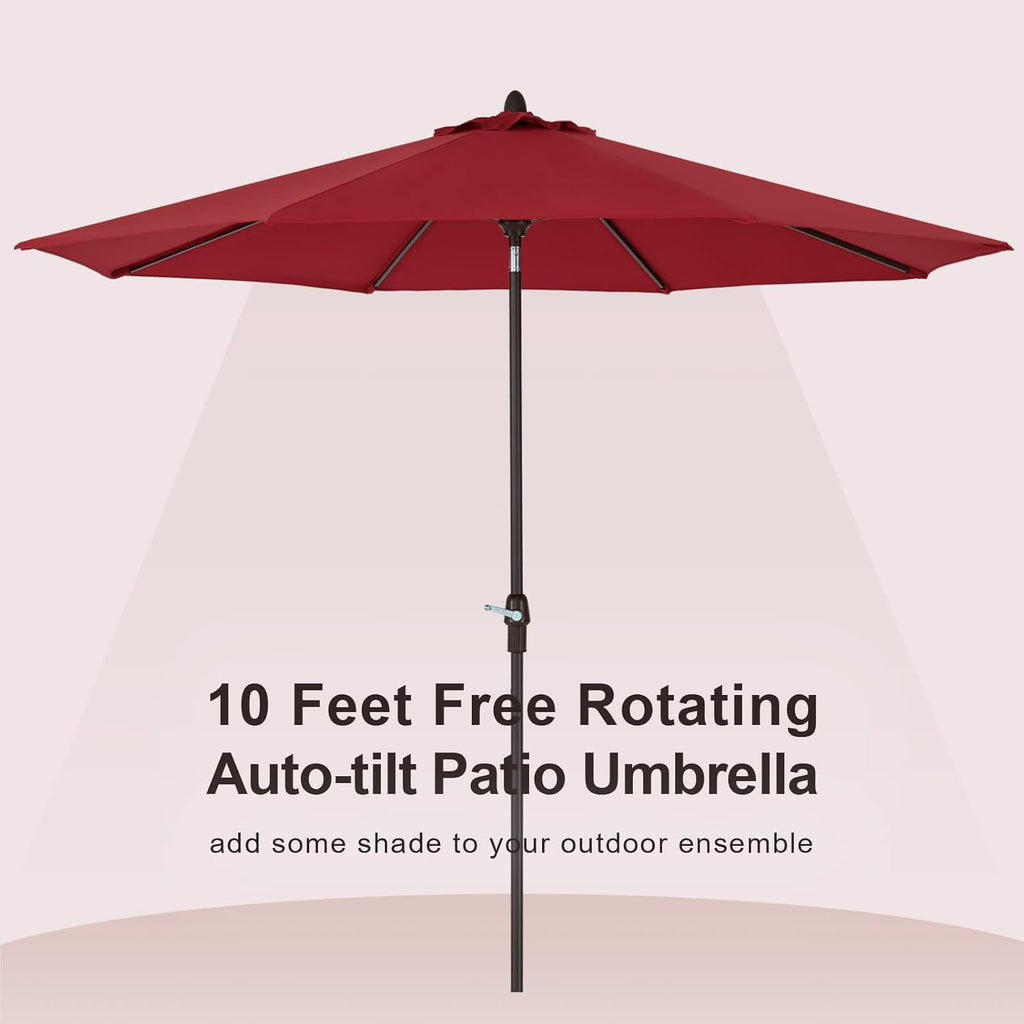 10' Outdoor Market Patio Table Umbrella with Auto Tilt and 360° Swivel, Sunbrella Canopy, Cherry M29652