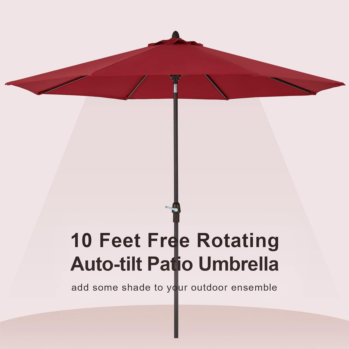 10' Outdoor Market Patio Table Umbrella with Auto Tilt and 360° Swivel, Sunbrella Canopy, Cherry M29652