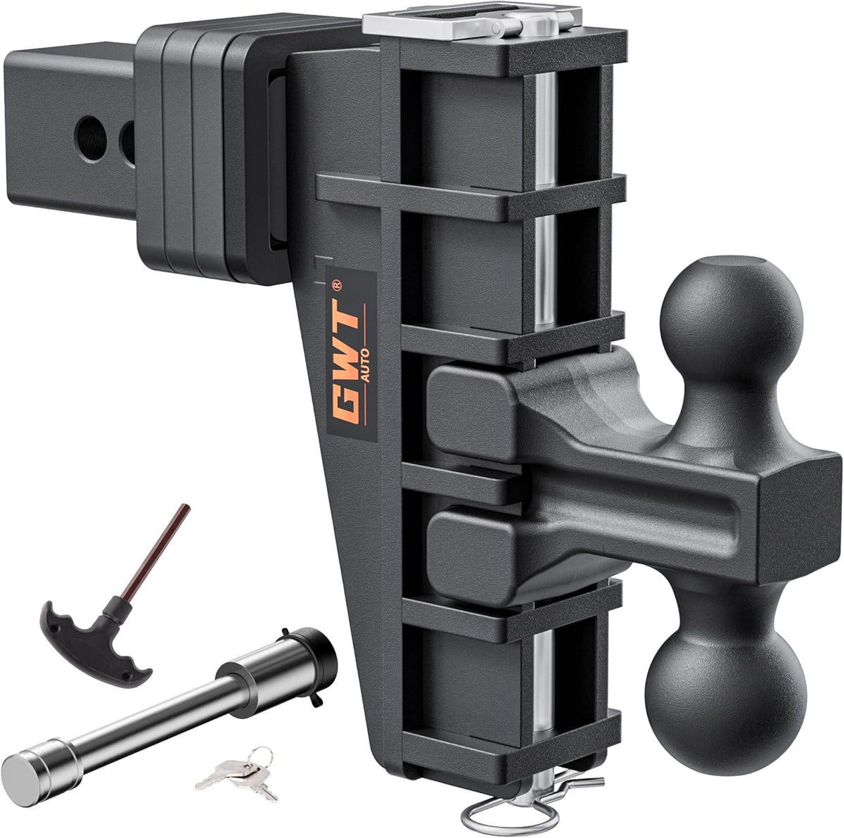 2" & 2-5/16" Dual-Ball Adjustable Trailer Hitch, 6 Inch Drop/Rise, 25,000 LBS GTW, Black M459