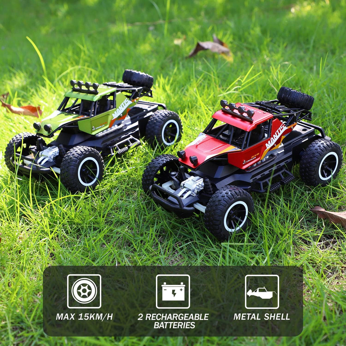 2 PCS Remote Control Off Road Monster Trucks Cars, 1:20 Scale Metal Shell Alloy RC Car, 2.4Ghz P73809
