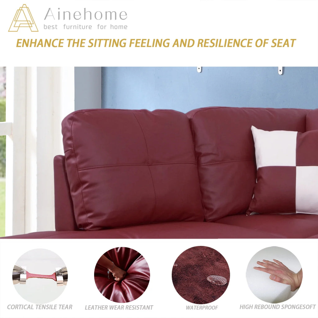 Red Faux Leather Sofa & Chaise with Ottoman A554
