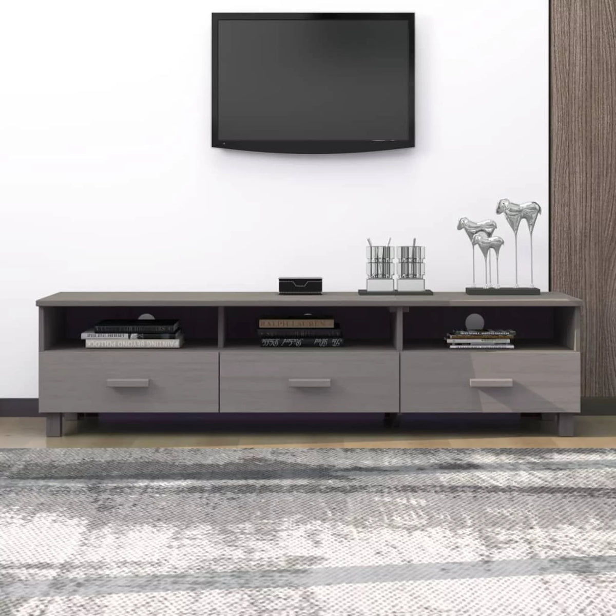Light Gray Solid Wood Pine TV Stand J724