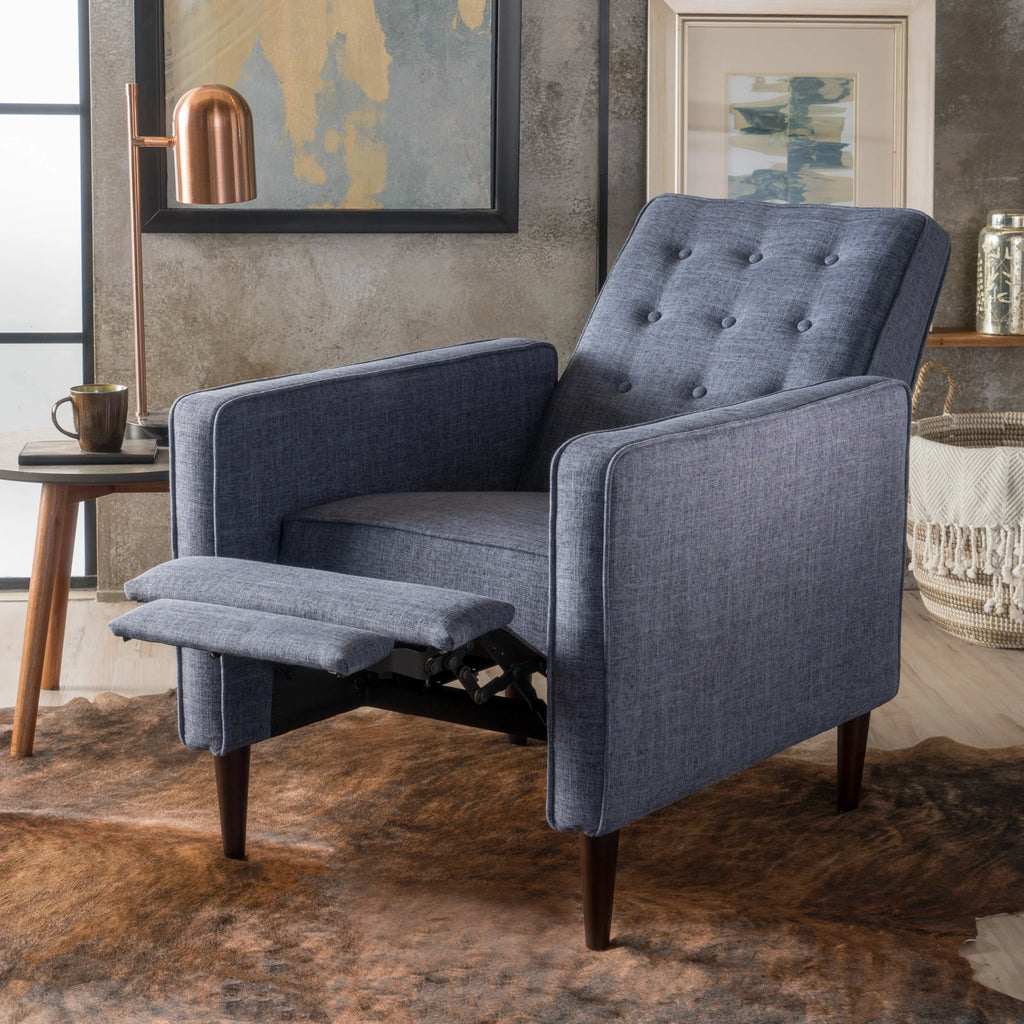 Dark Blue Fabric Button Tufted Recliner T97739