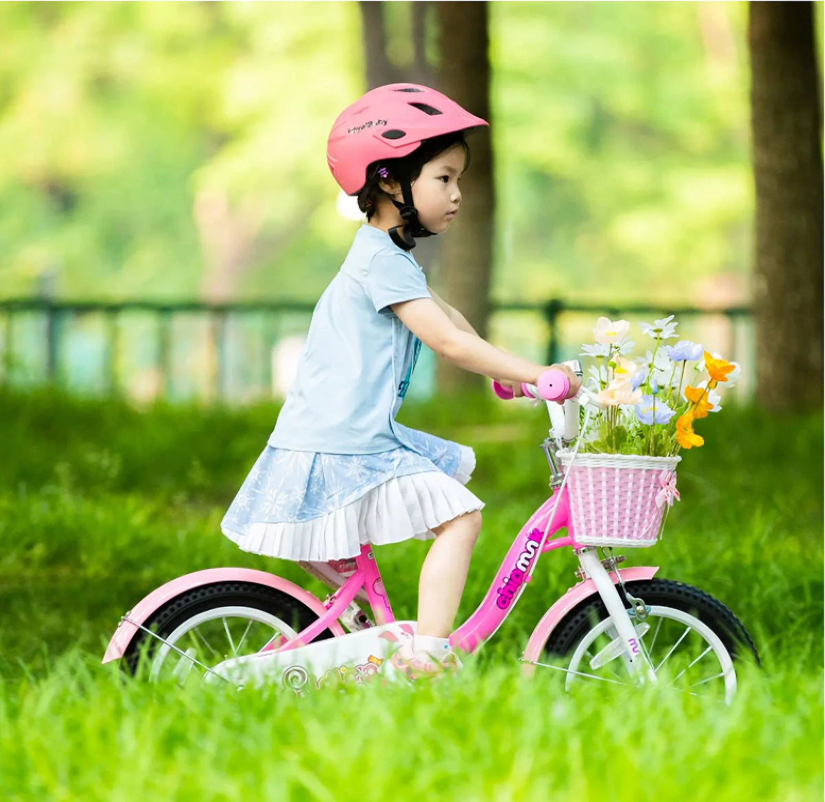 Pink 18 Inch Kids Bike with Basket S762