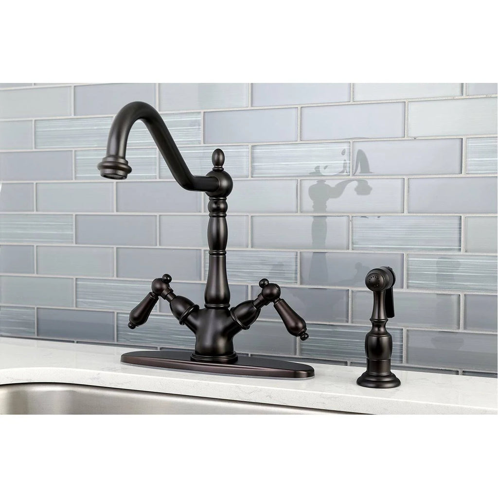 Polished Chrome Double Handle Kitchen Faucet with Side Sprayer A916