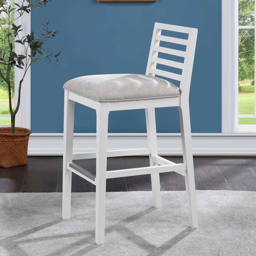 White Solid Wood Gray Fabric Bar Stool H985568