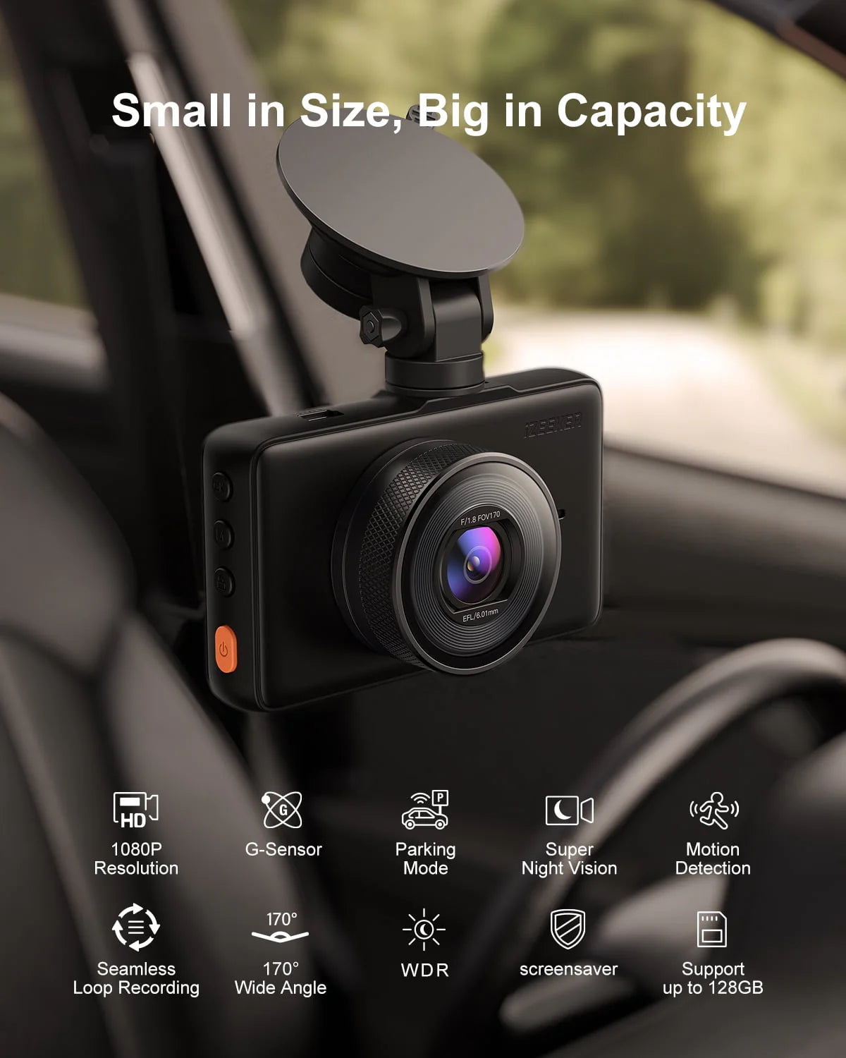 1080P Dash Cam with Night Vision, 3 Inch LCD, 170° Wide Angle X463569