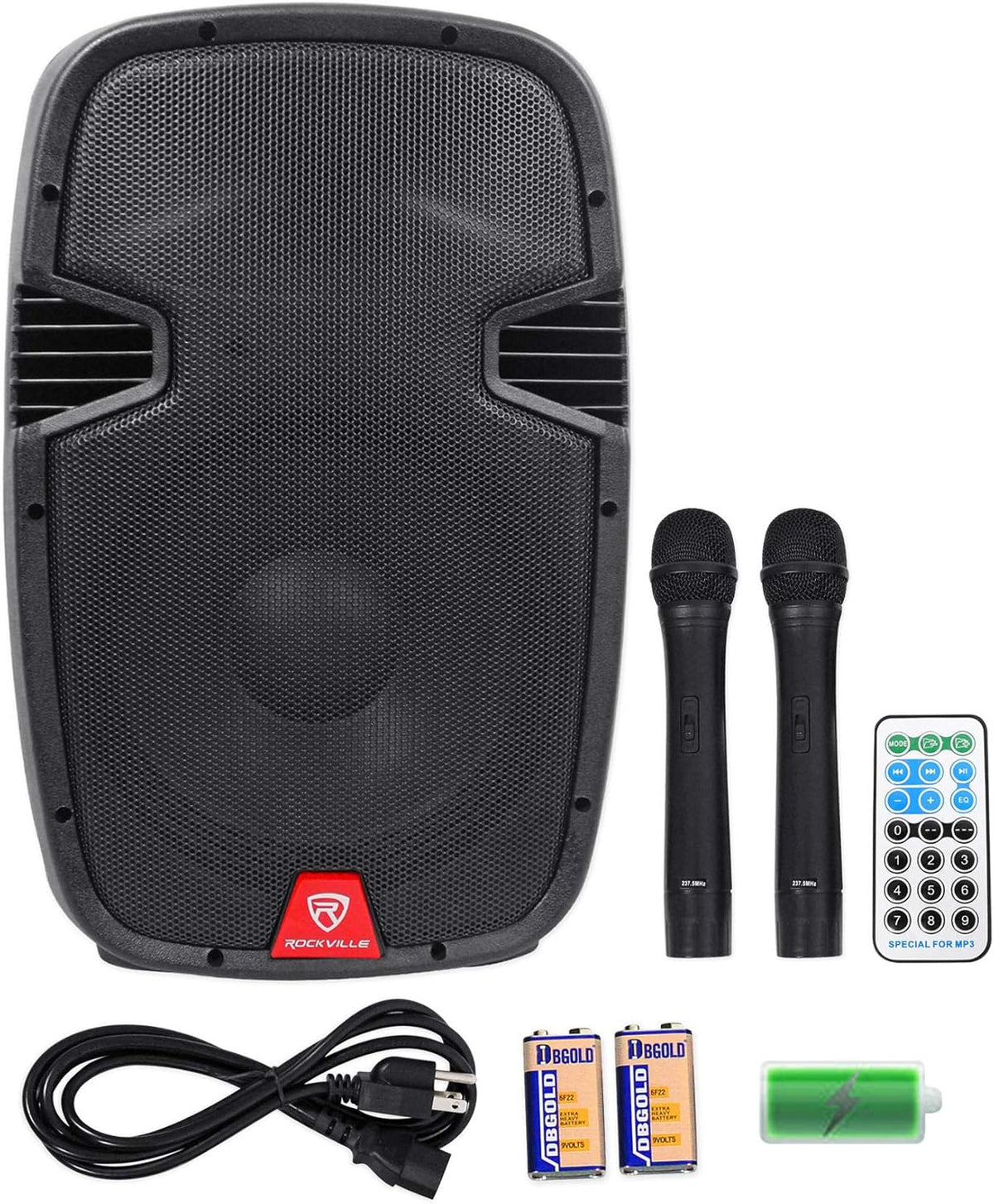12" Rechargeable Powered 600W PA Speaker with 2 Mics and Bluetooth X280