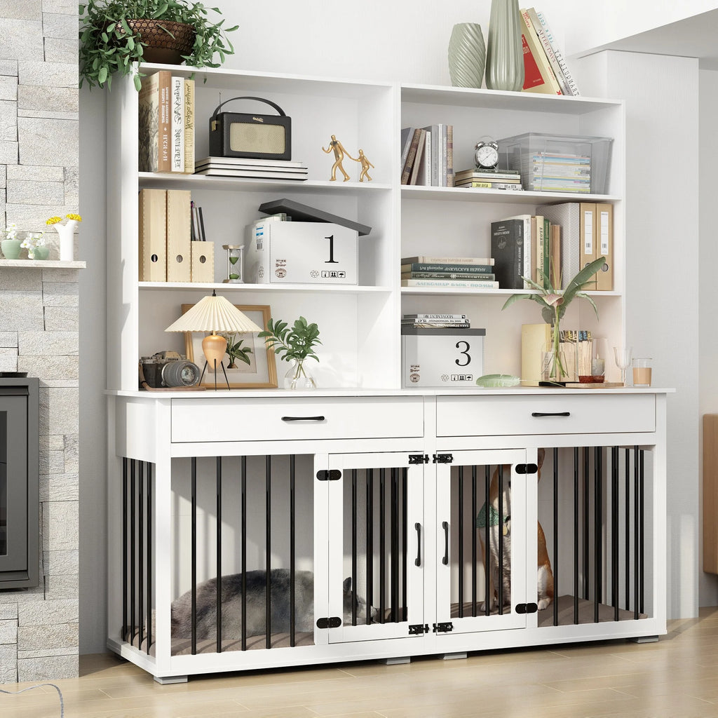 White Home Office Desk with Built-In Dog Crate F8392