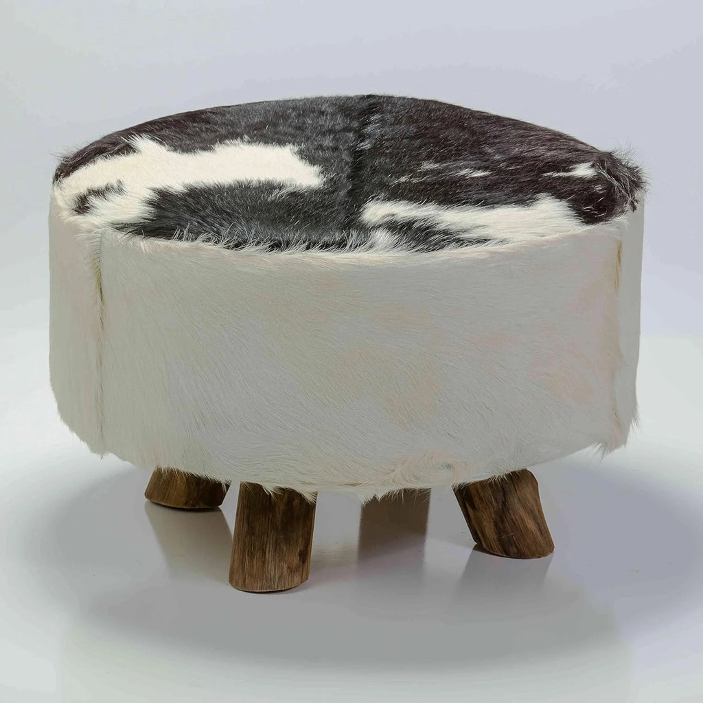 Round Leather Ottoman in Black and White H58075