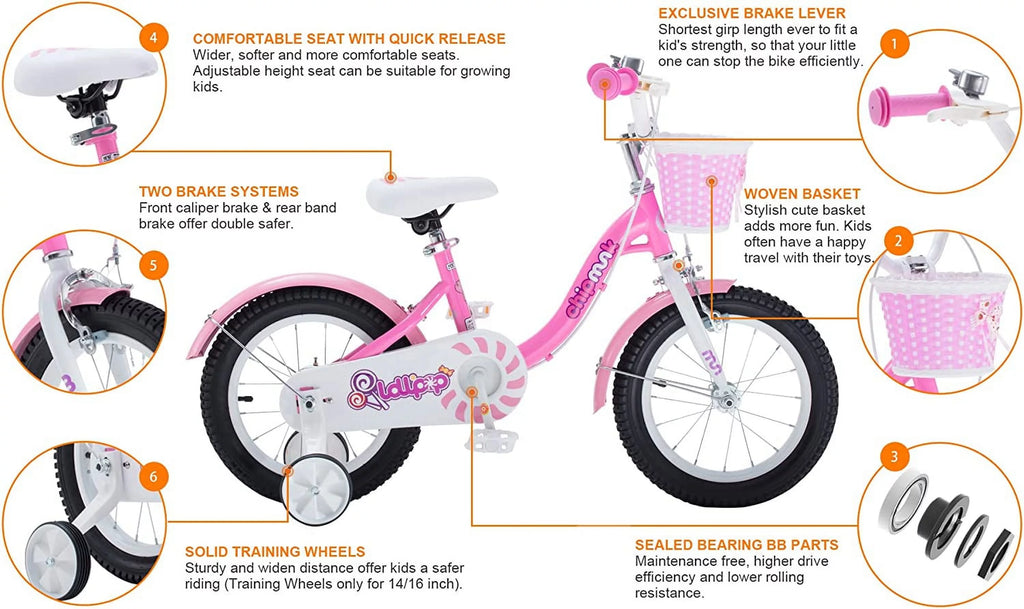 Pink 18 Inch Kids Bike with Basket S762
