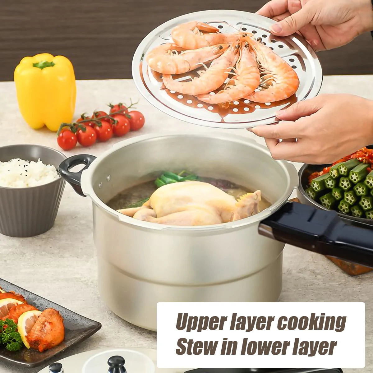 7.4 Quart Aluminum Pressure Cooker with Steamer E1802