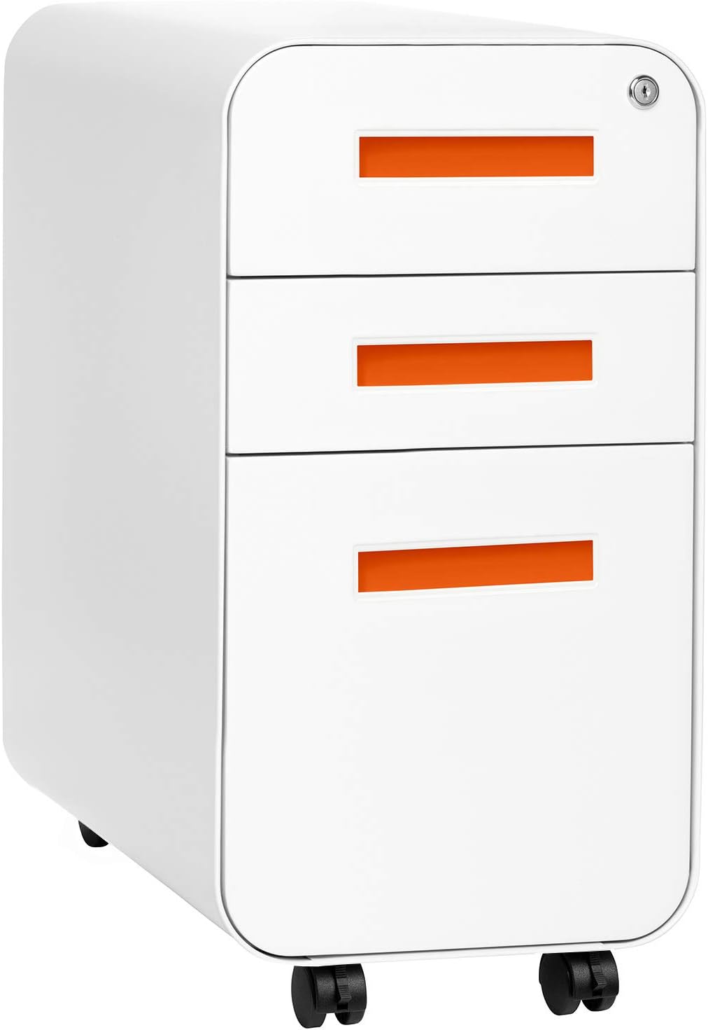 3-Drawer Mobile File Cabinet, White/Red Y45295