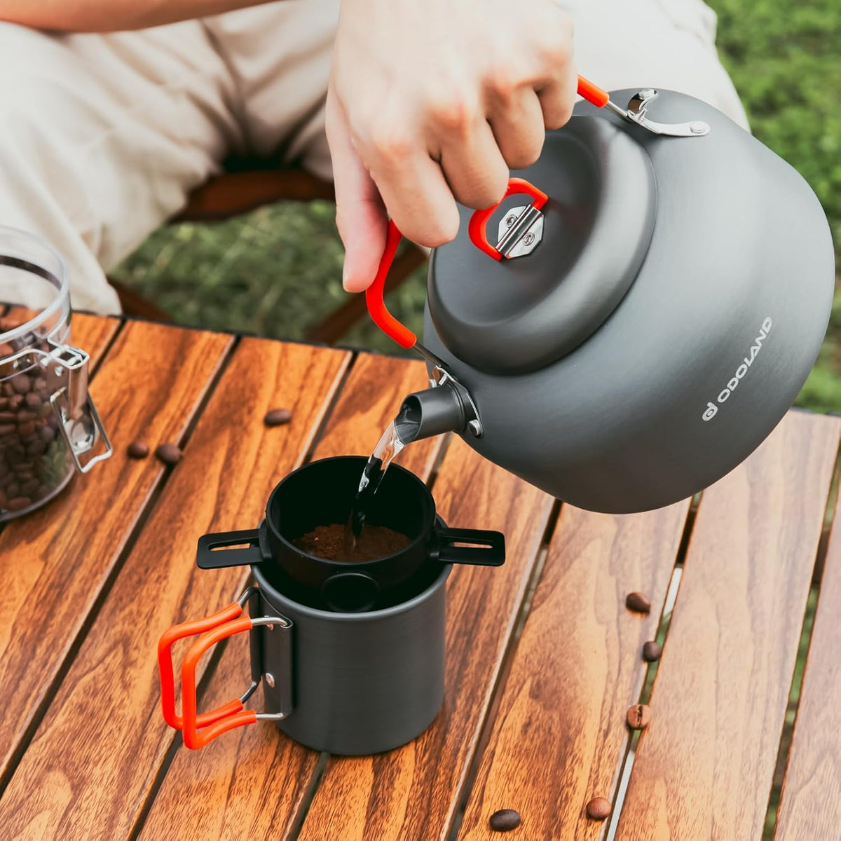 1.2L Camping Coffee Pot with Mug and Coffee Filter U32661