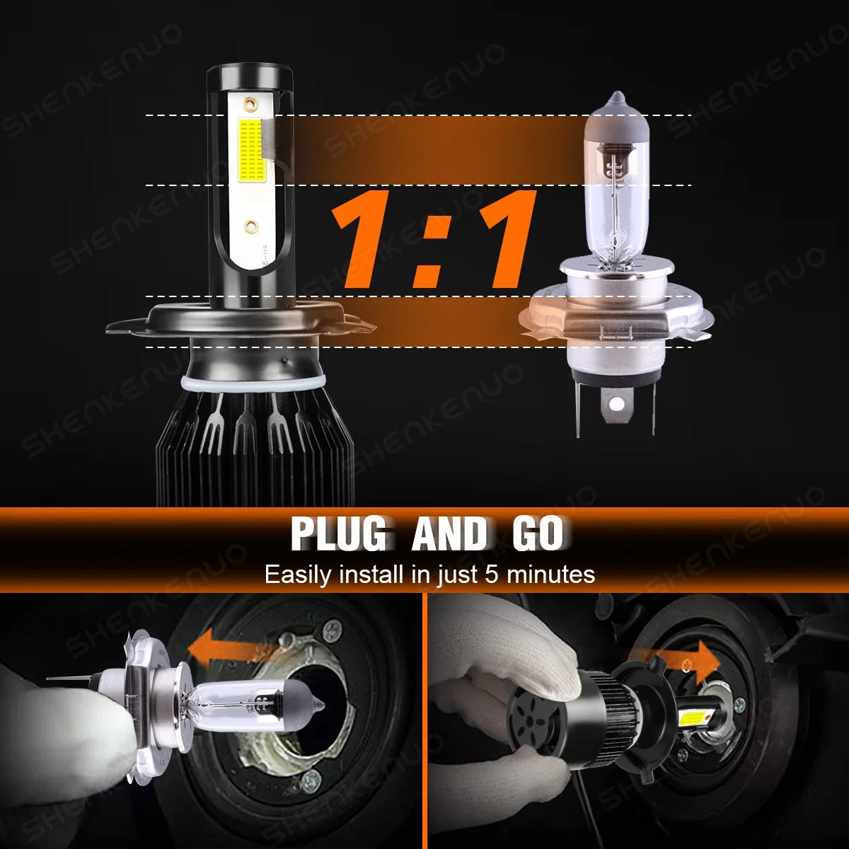 H4 High&Low Beam H11 Fog Light LED Headlight Bulbs 4pcs Q206