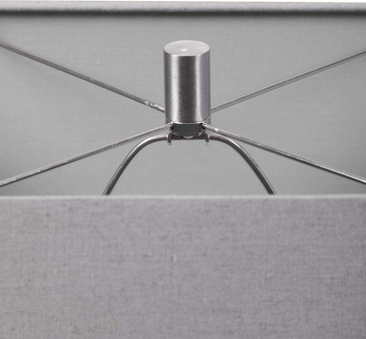 1 Light Table Lamp Gloss White Brushed Nickel Gray Linen Shade E97947