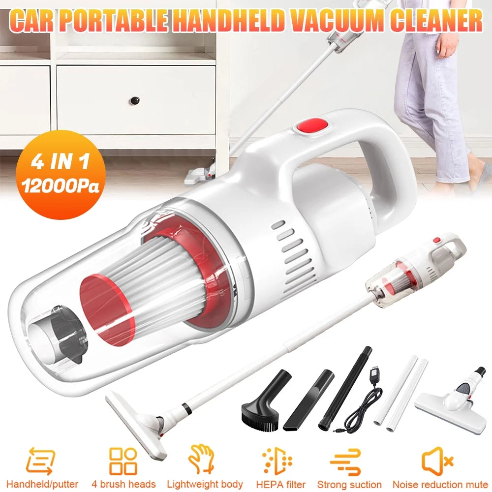 Cordless Stick Vacuum Cleaner, 12000Pa 4 in 1 Handheld (White) Z4866