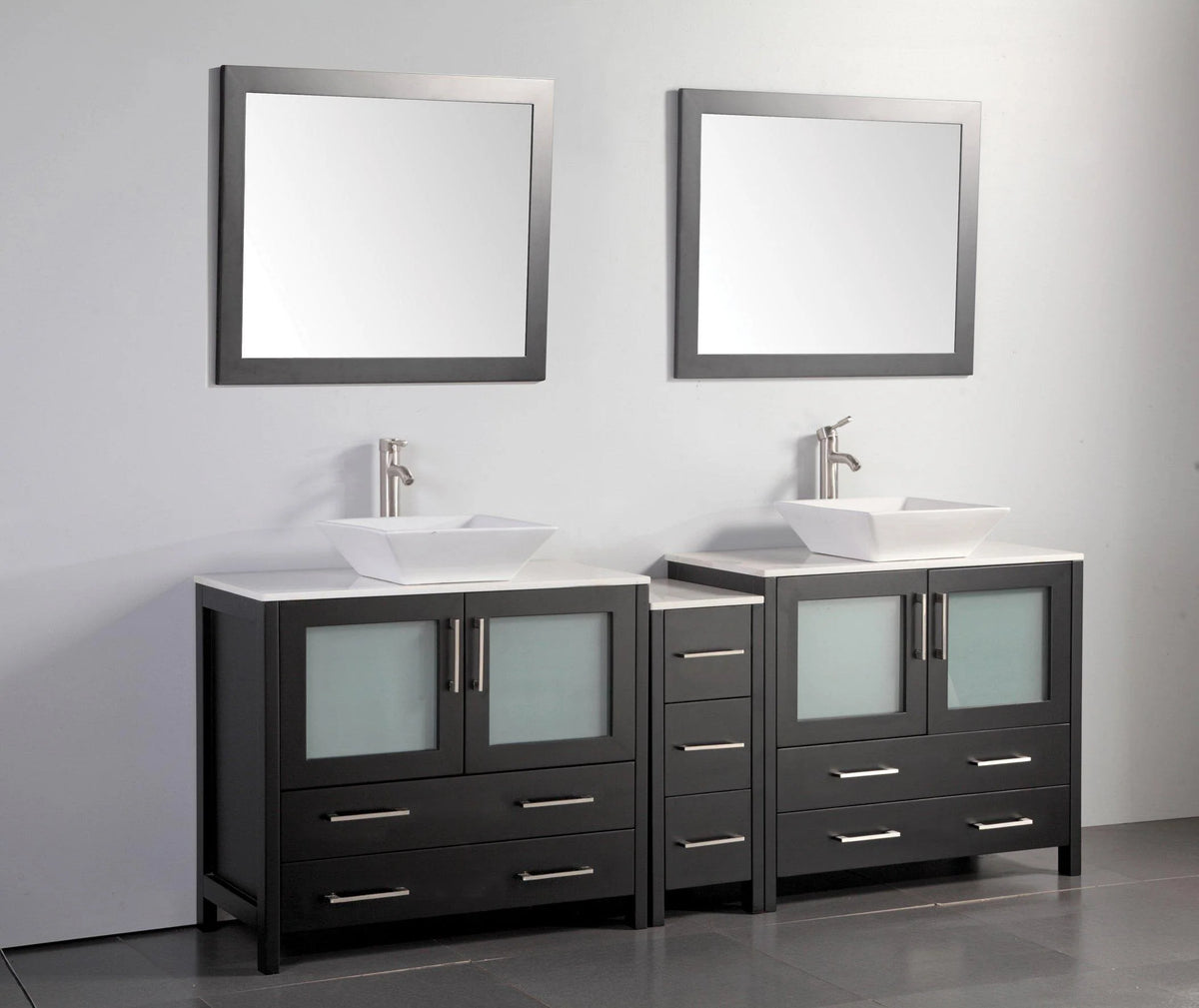 84 in. Double Sink Vanity Cabinet with Ceramic Vessel Sink & Mirror H326733