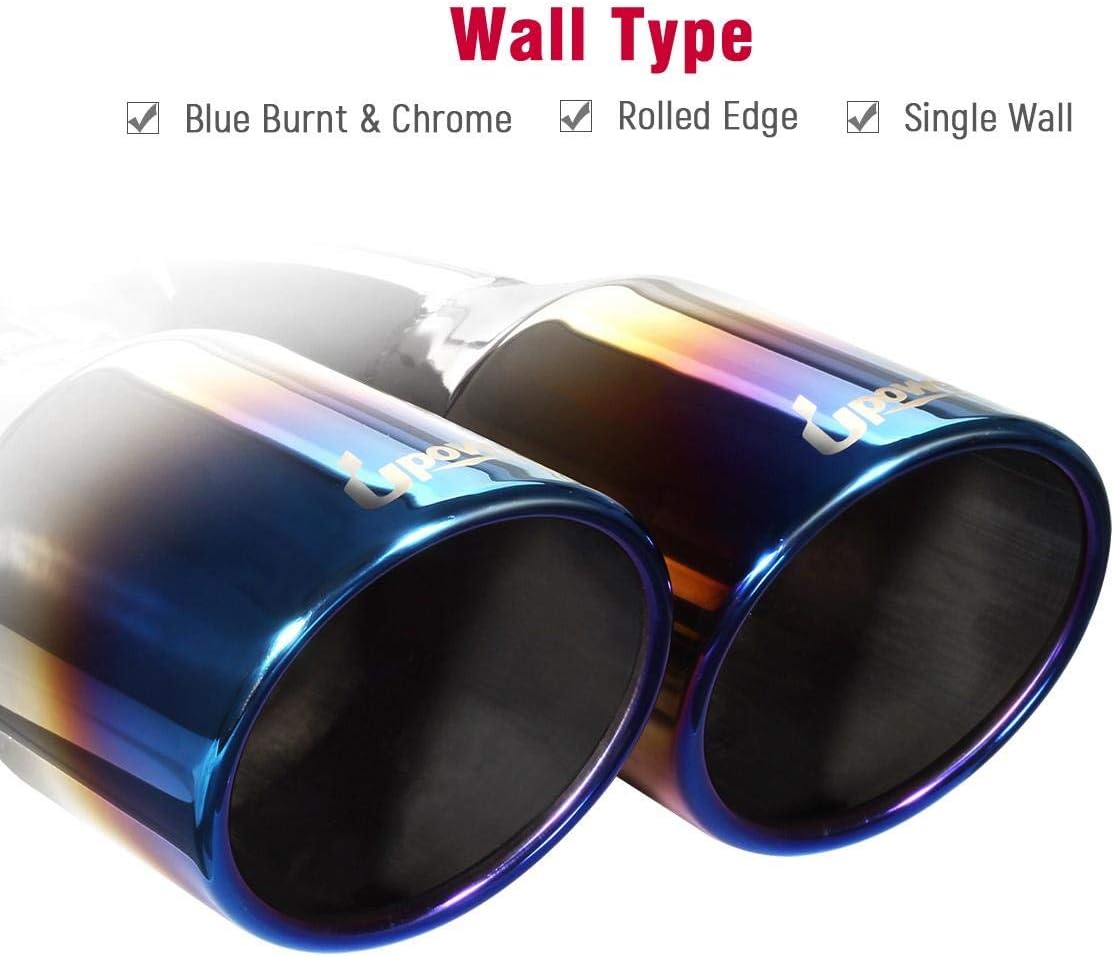 2.5 Inch Inlet 3.5 Inch Outlet Dual Exhaust Tips Stainless Steel Polished Blue Pack of 2 V8744
