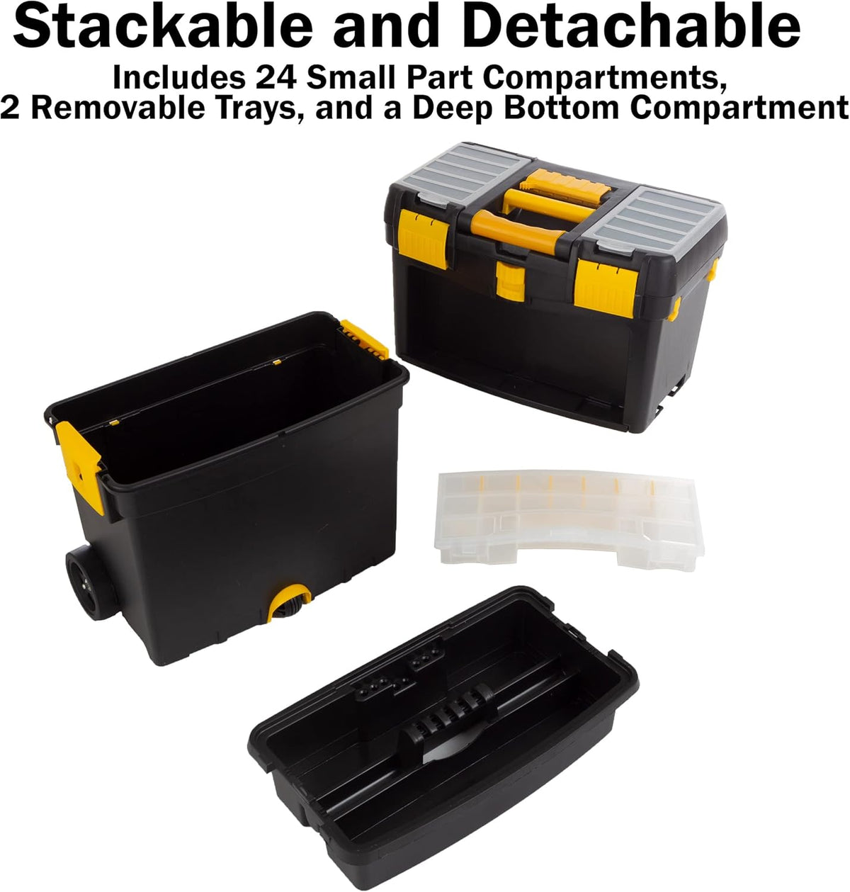 Rolling Tool Box with Wheels, Foldable Handle, and Removable Top E21511