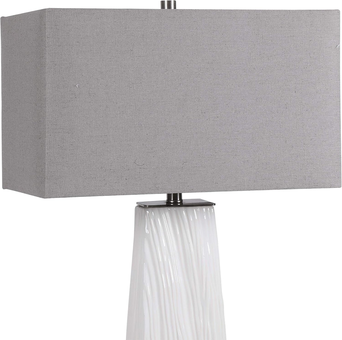 1 Light Table Lamp Gloss White Brushed Nickel Gray Linen Shade E97947