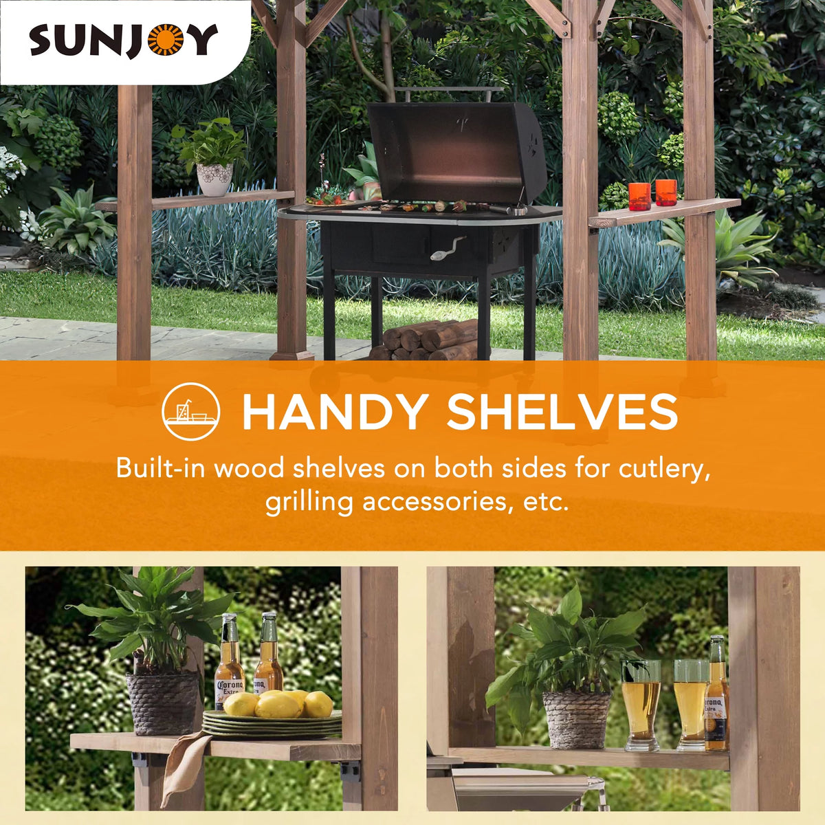 9 ft. x 6 ft. Cedar Wood Hardtop Grill Gazebo D983589