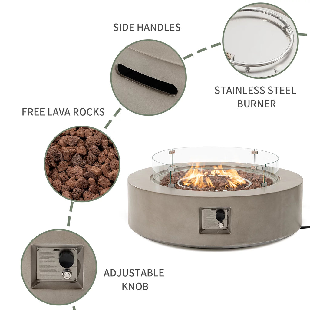 40.5 inch Round Grey Propane Fire Pit Coffee Table T1608