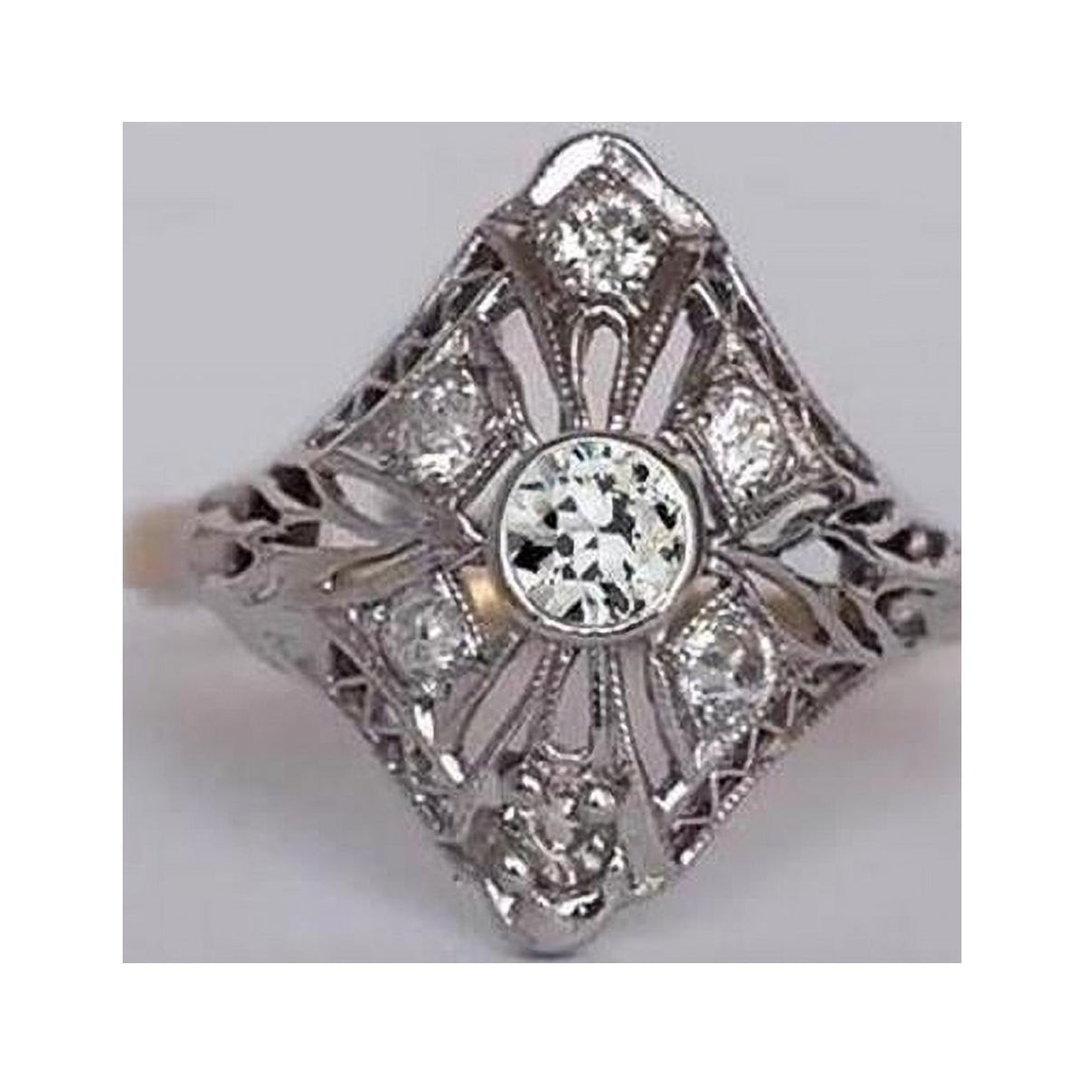 1 CT Antique Style Round Bezel Set Old Mine Cut Diamond Ring G56851