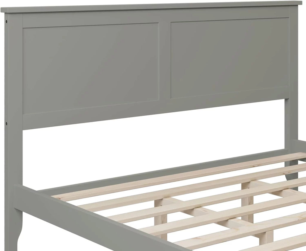 Queen Size Gray Wood Platform Bed Frame with Headboard S4244