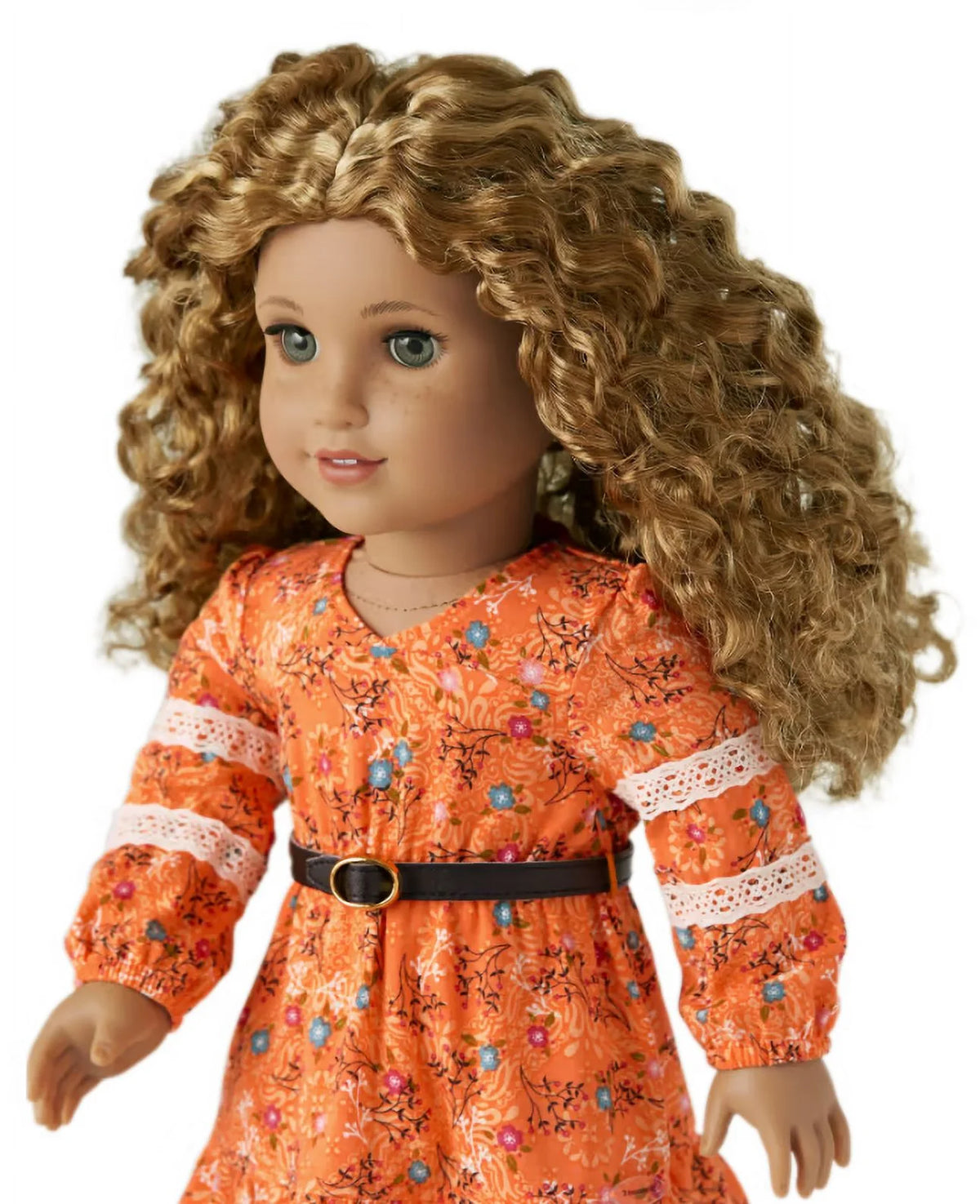 18 inch Doll with Gray Eyes Freckles Curly Caramel Colored Hair U89871