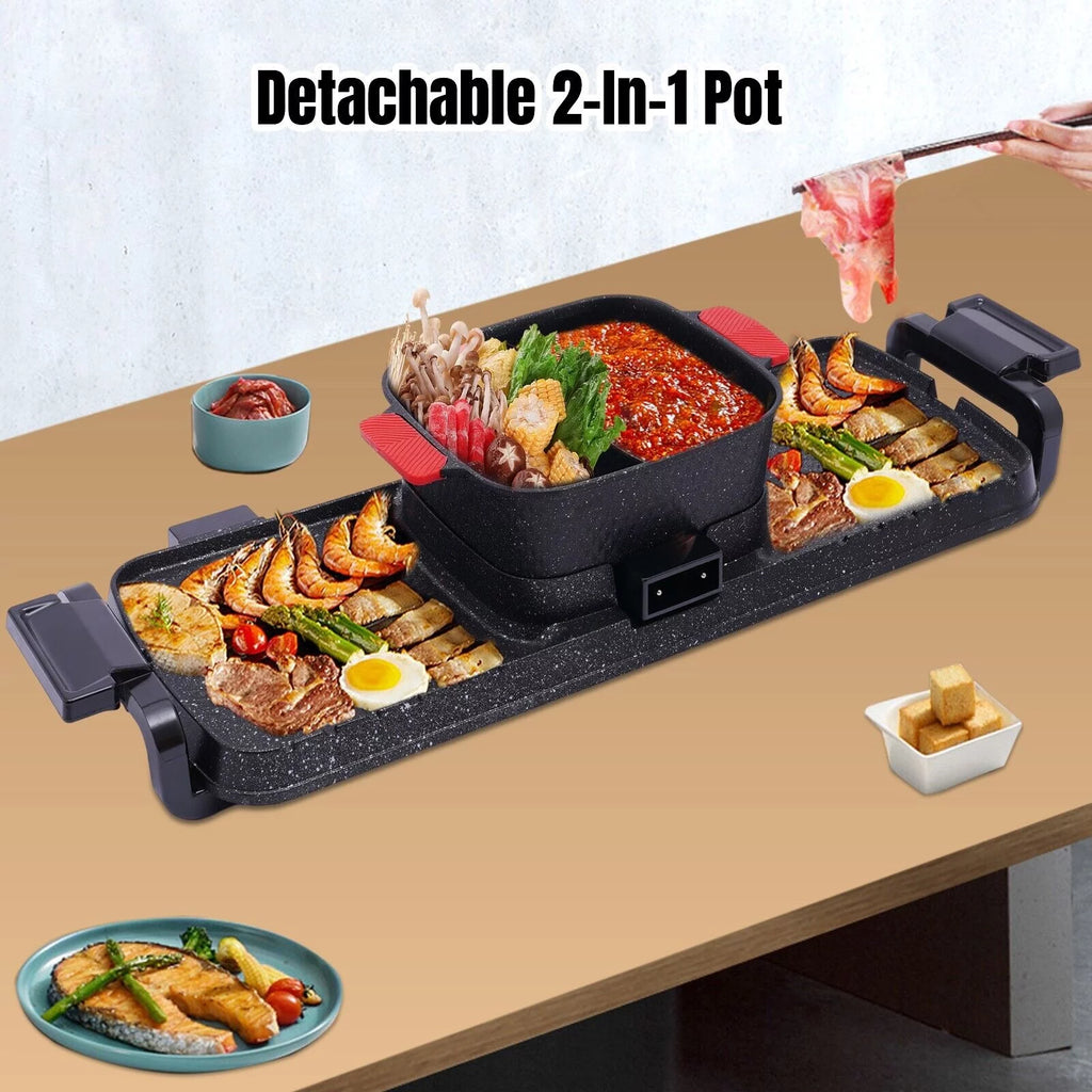 2200W 2 in 1 Electric Smokeless Grill and Hot Pot H615526