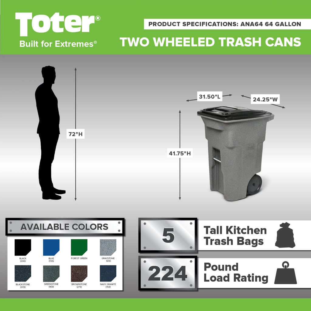 64 Gal. Trash Can with Quiet Wheels and Lid P201728