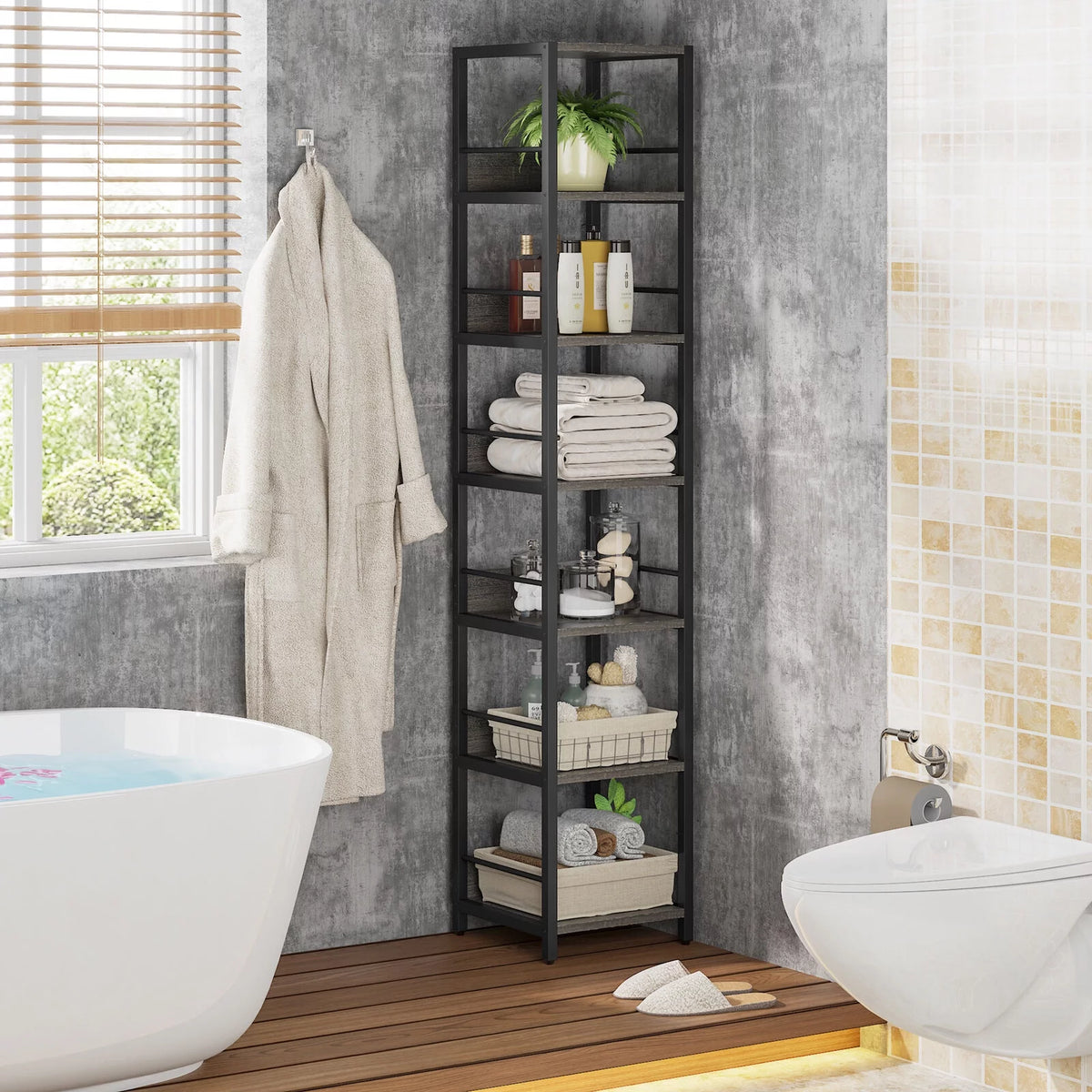 75" 6 Tier Narrow Bookshelf J342046