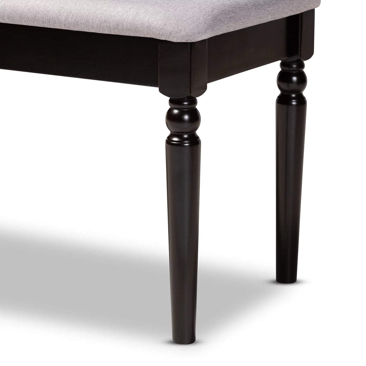 Grey Fabric Upholstered Dark Brown Wood Dining Bench C71024