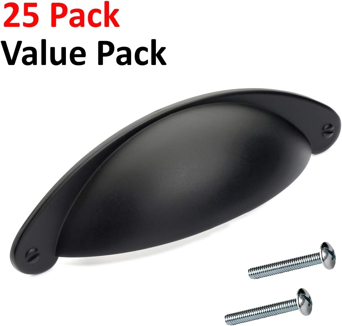 Black Flat Shaker Style Cabinet Pull, 25-Pack C872