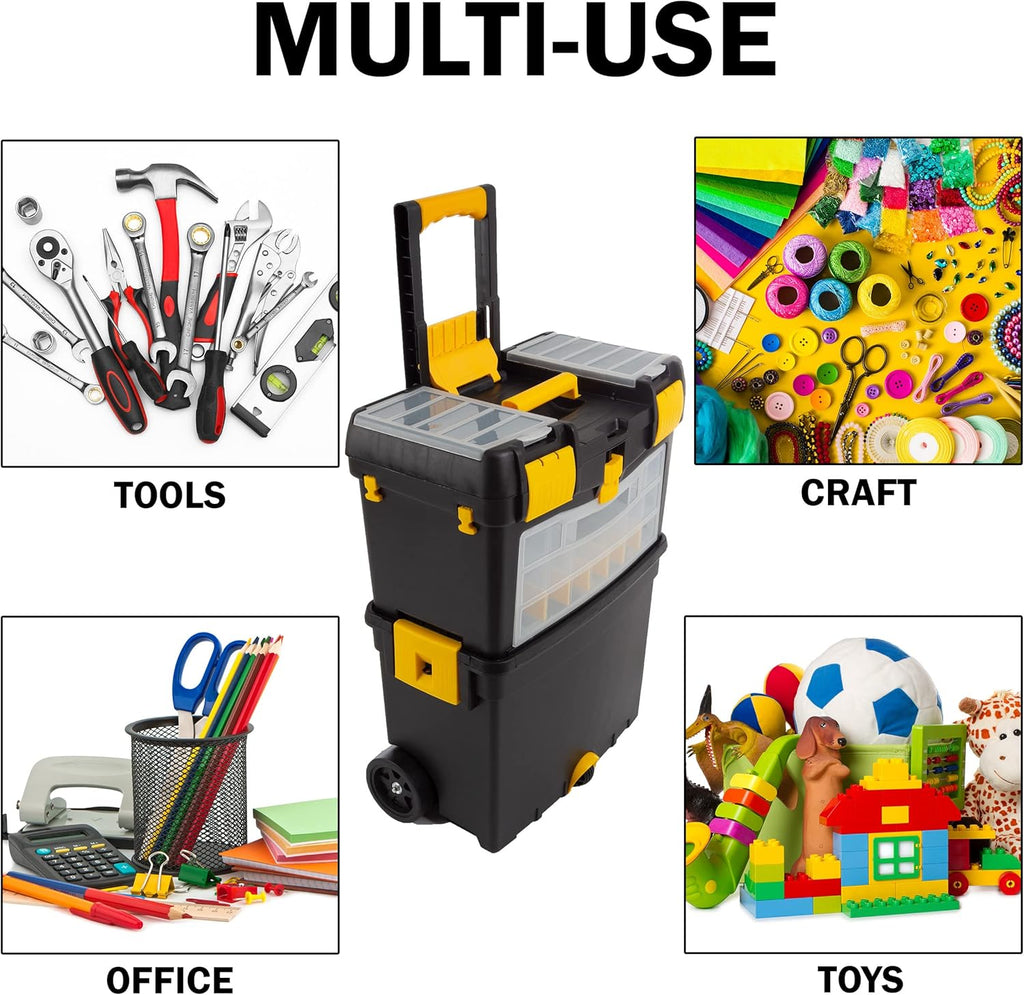 Rolling Tool Box with Wheels, Foldable Handle, and Removable Top E21511