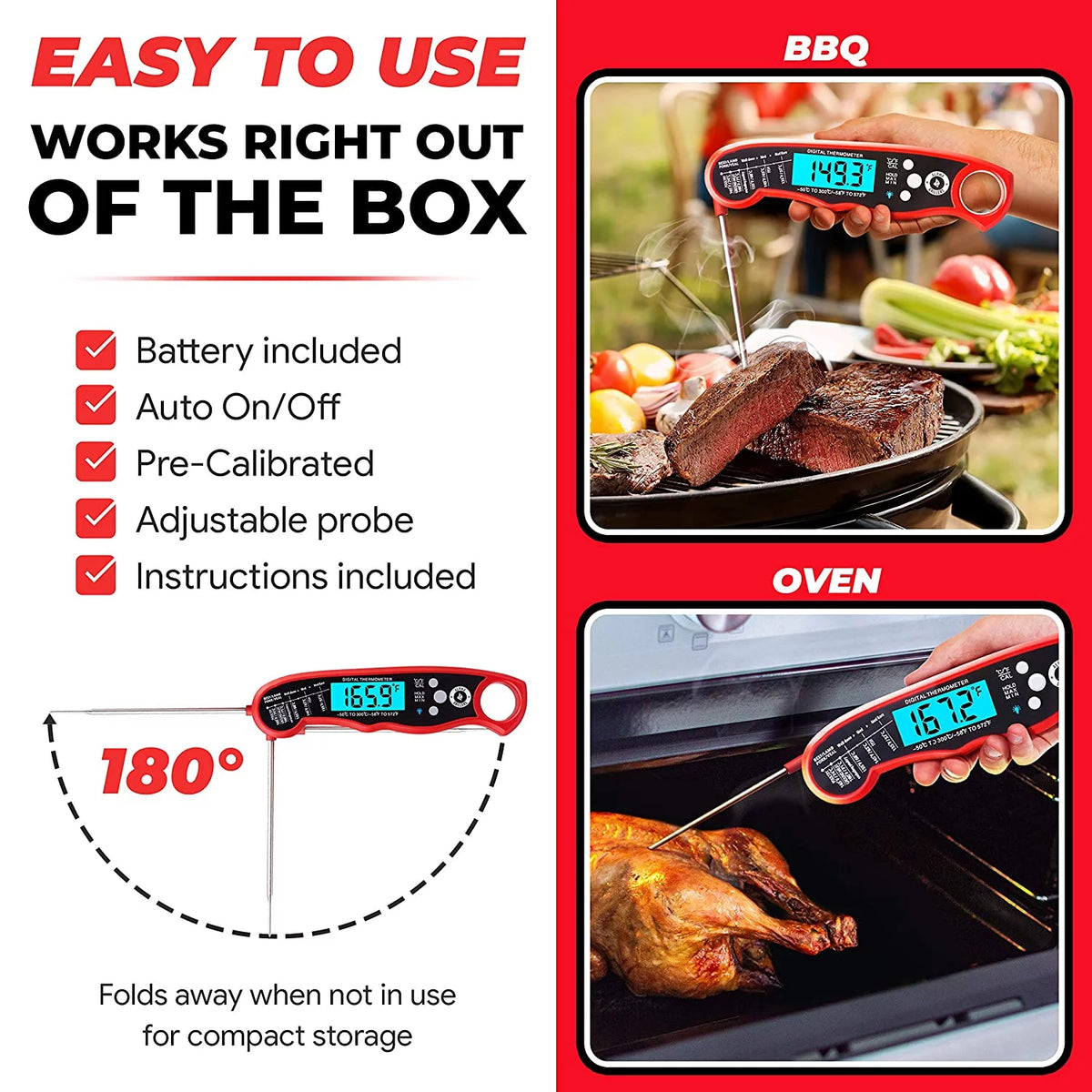 Instant Read Meat Thermometer with Backlight & Calibration Z160