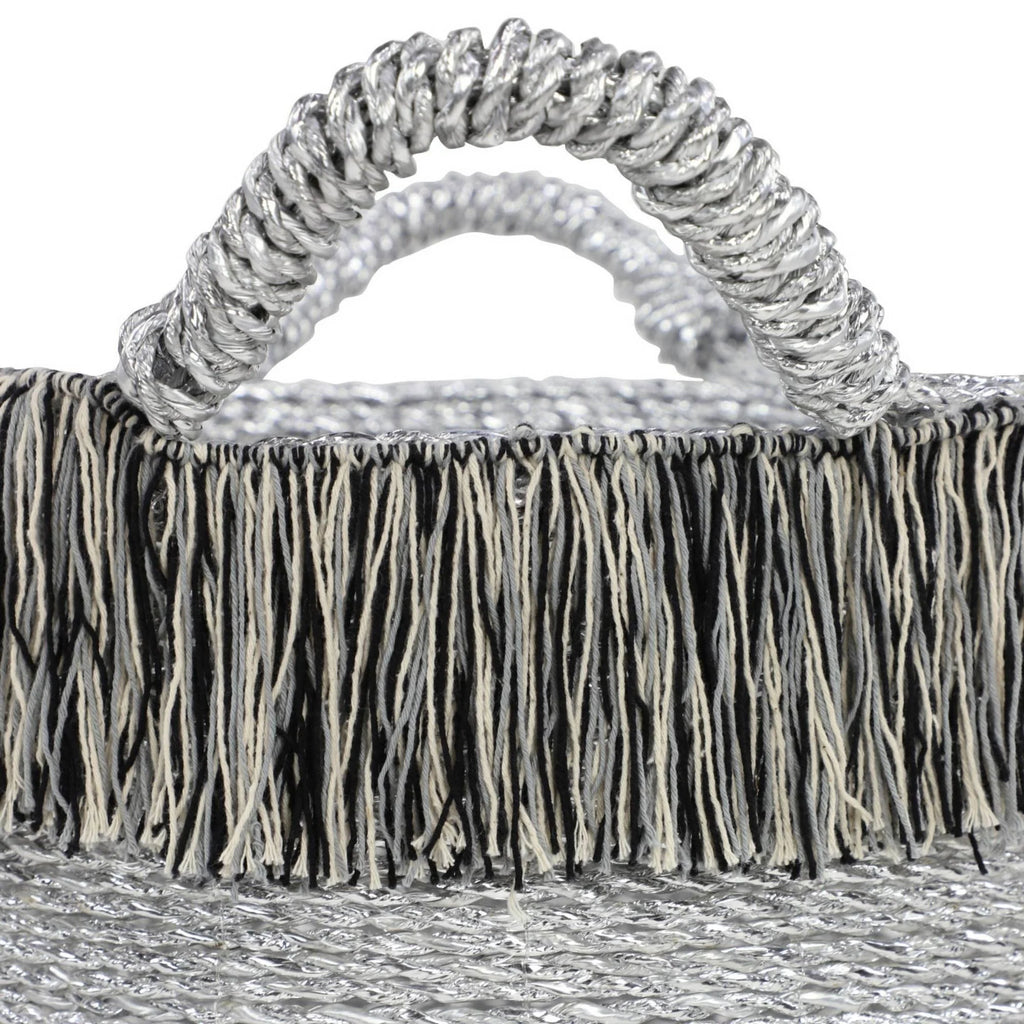 Round Silver Aluminum Foil Storage Baskets Set of 2 O37431